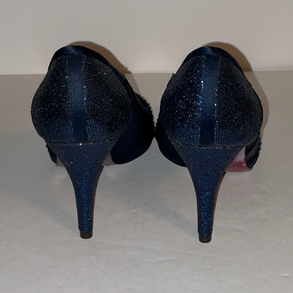 Adrianna Papell, Blue Sparkly Peekaboo toe Heels, Sz 7 - Picture 3 of 9
